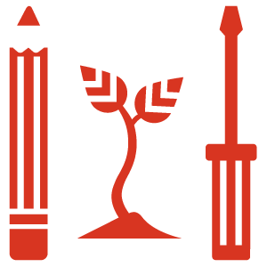 image représentant un crayon, une plante et un tournevis